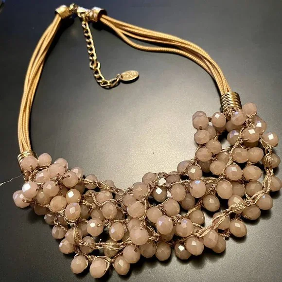 Time Tru Vintage Gold Tone Multi-Strand Pink Beaded Necklace - Picture 3 of 7